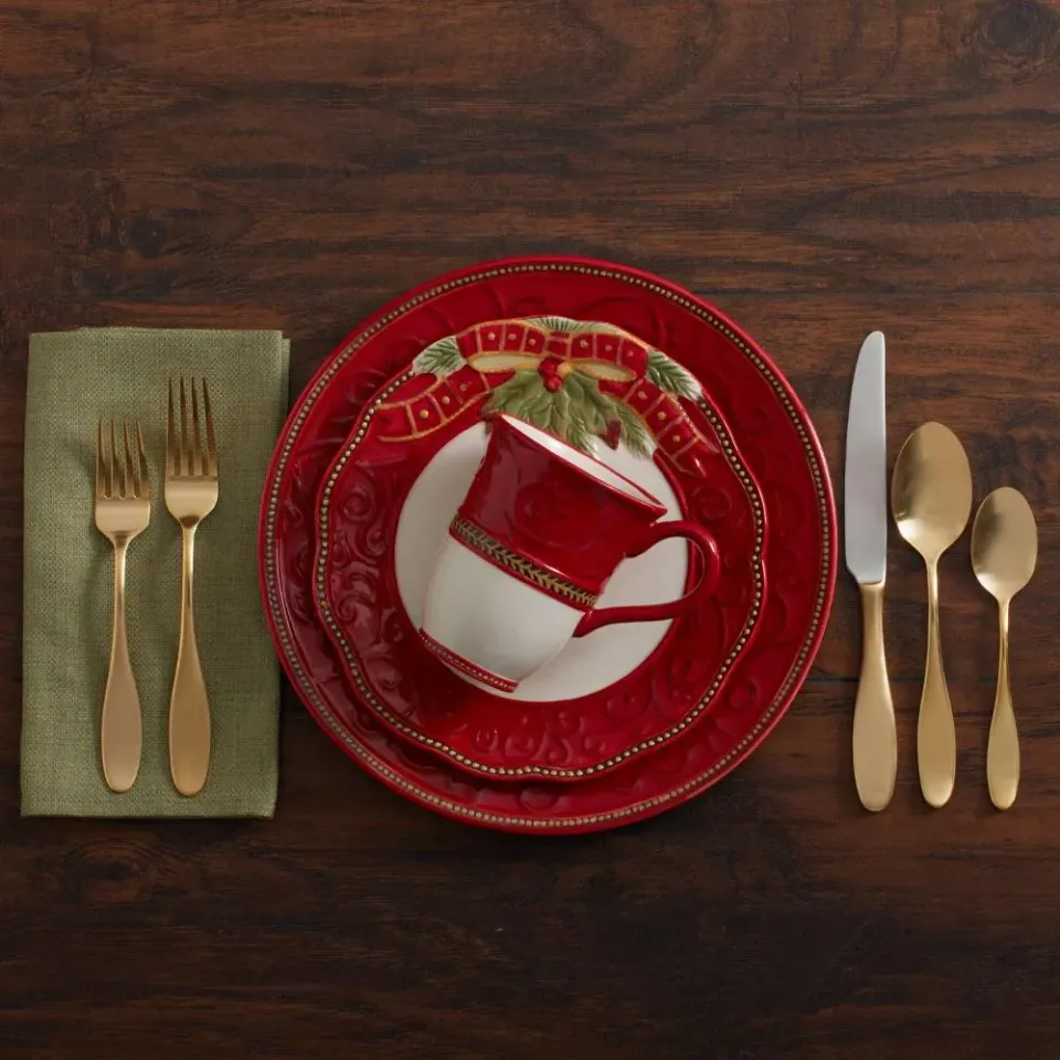 Fitz and Floyd Damask Holiday servizio piatti 4 pezzi rosso