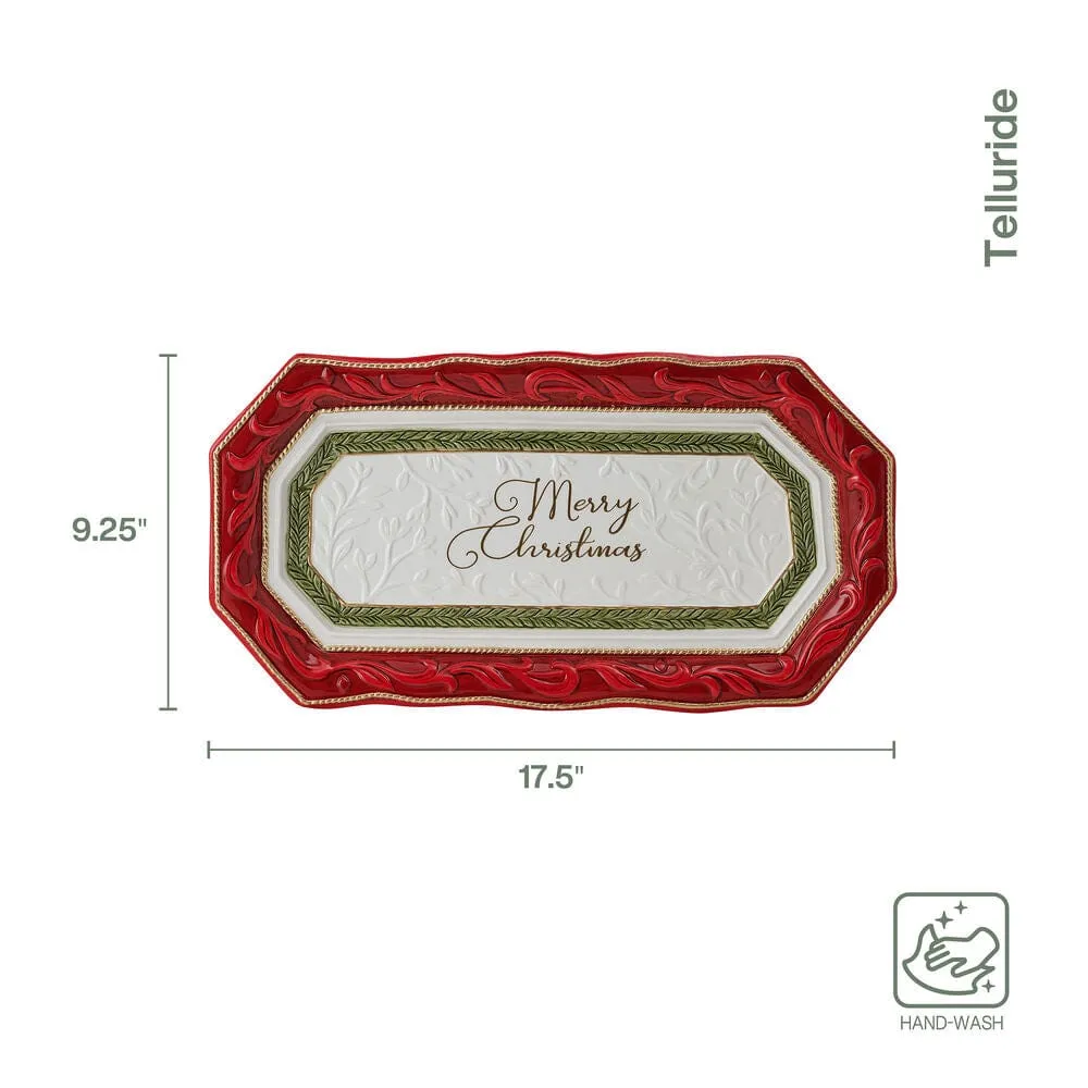 Fitz and Floyd Telluride vassoio pane ceramica natalizio rosso
