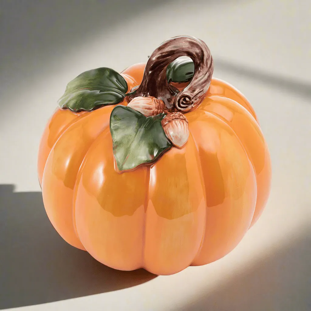 Fitz and Floyd Harvest Acorn Pumpkin statuetta zucca terracotta