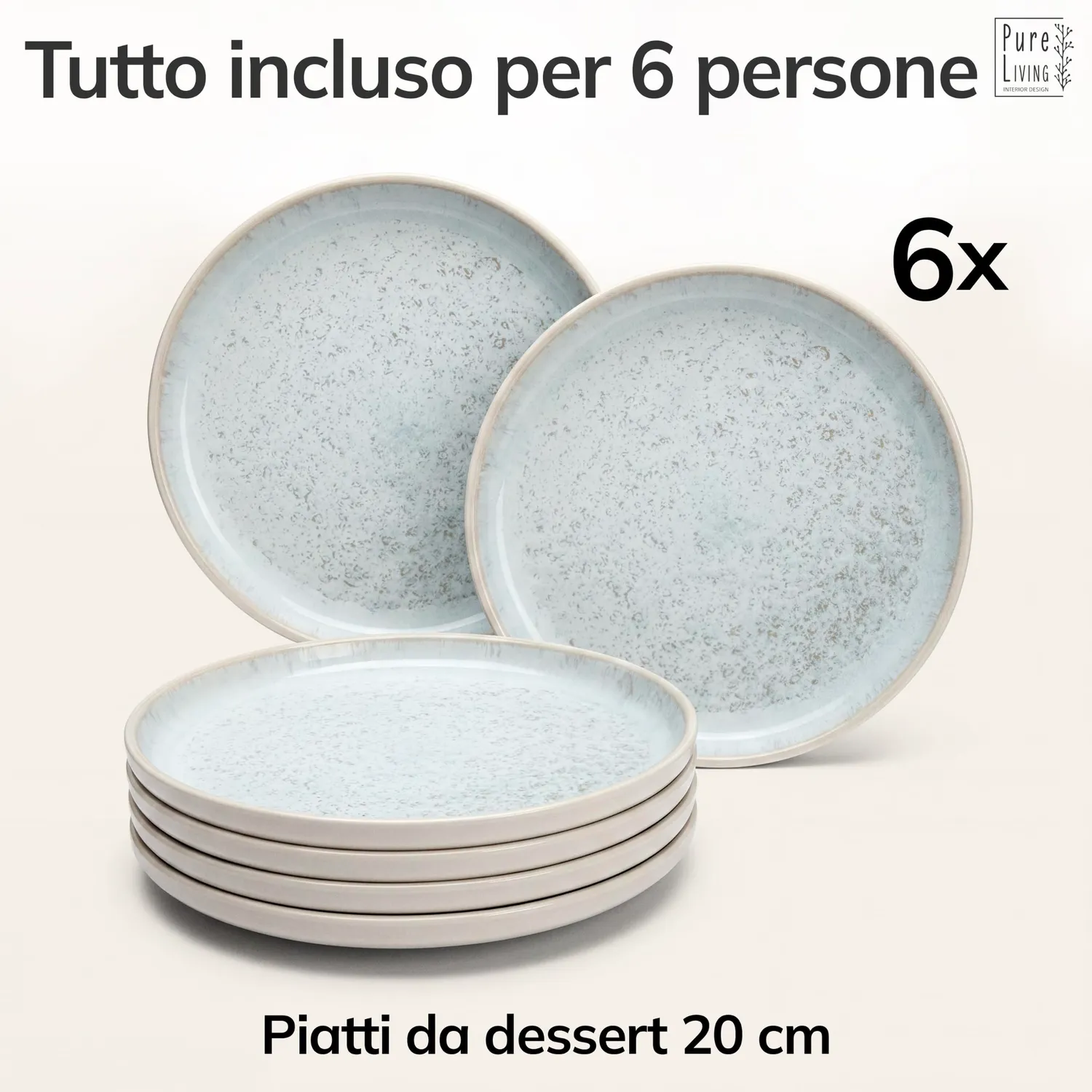 Pure Living Ibiza Set 6 Piatti Dessert Ceramica Beige Blu