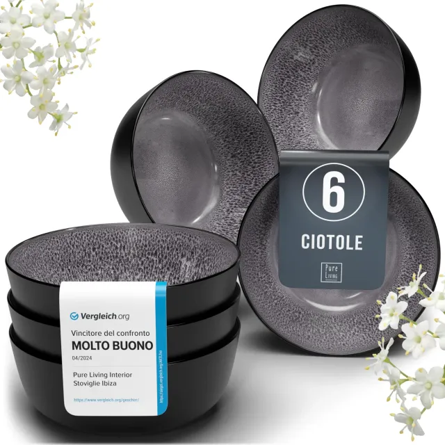 Pure Living Ibiza ciotole 6 pezzi grigio gres cereali