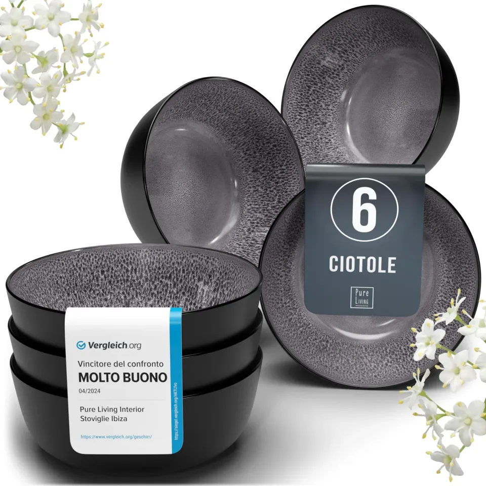 Pure Living Ibiza ciotole 6 pezzi grigio gres cereali