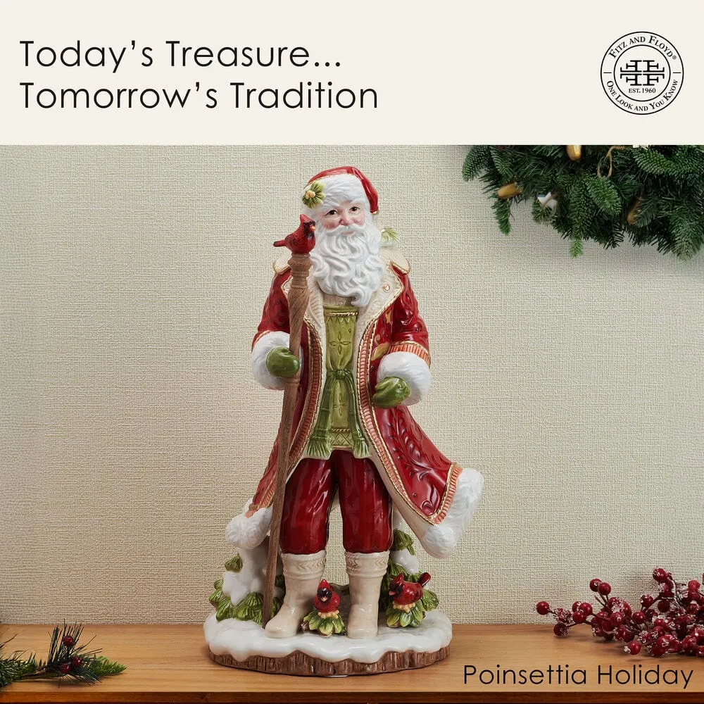 Fitz and Floyd Poinsettia Holiday statuetta Santa rosso 44 cm