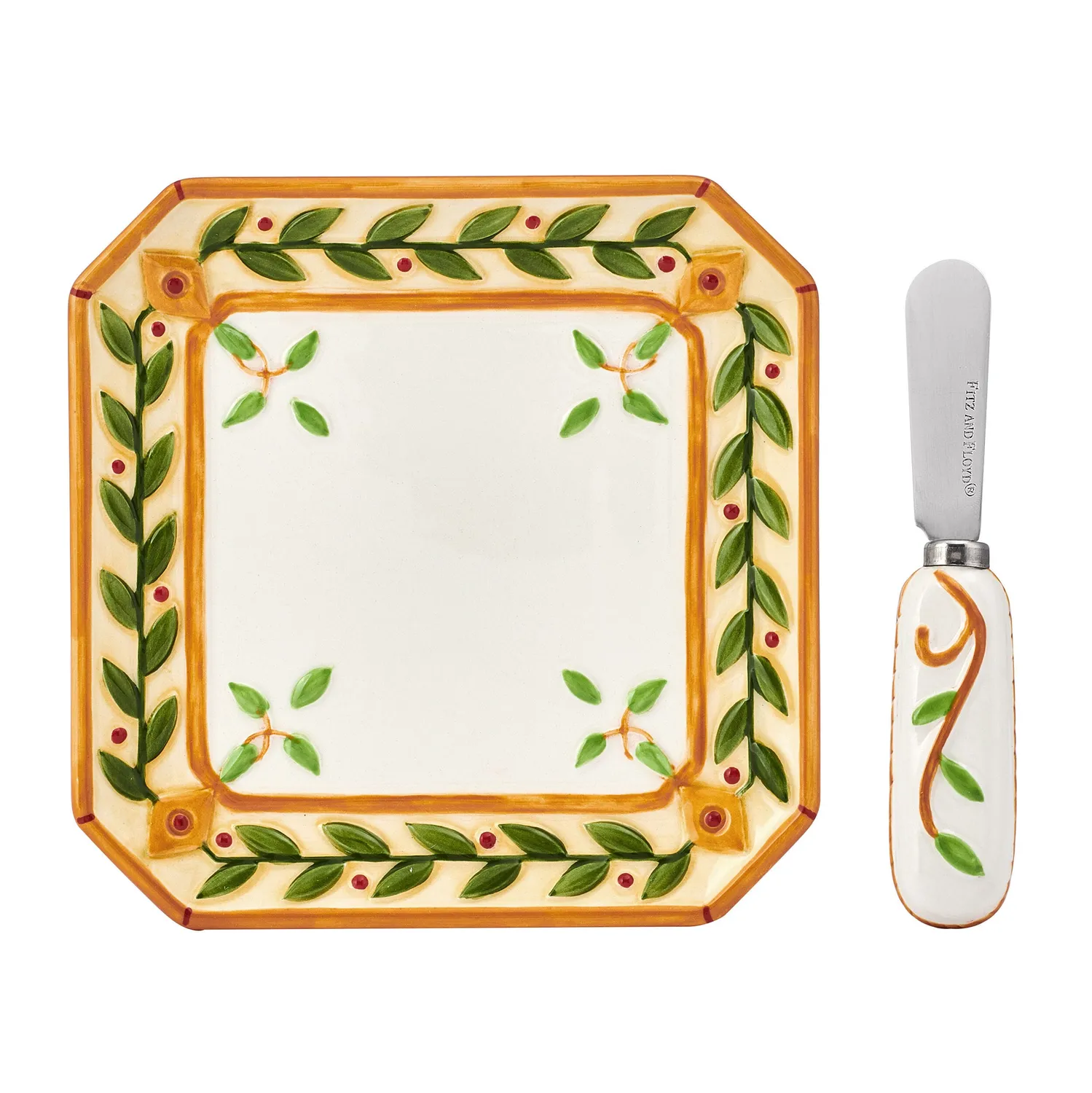 Fitz and Floyd Santa's Gift piatto antipasti con spalmatore maiolica