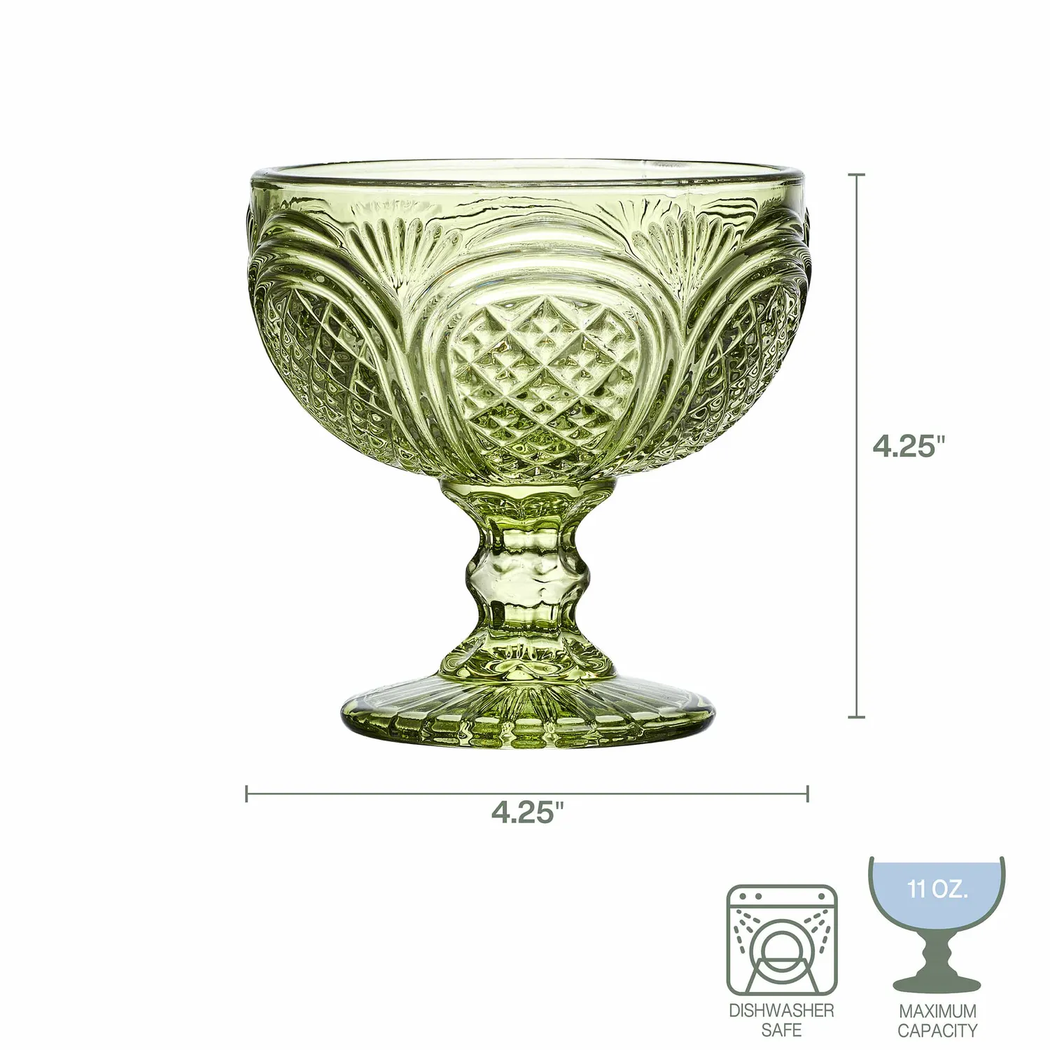 Fitz and Floyd Sicily Green coppe dessert vetro verde set 4