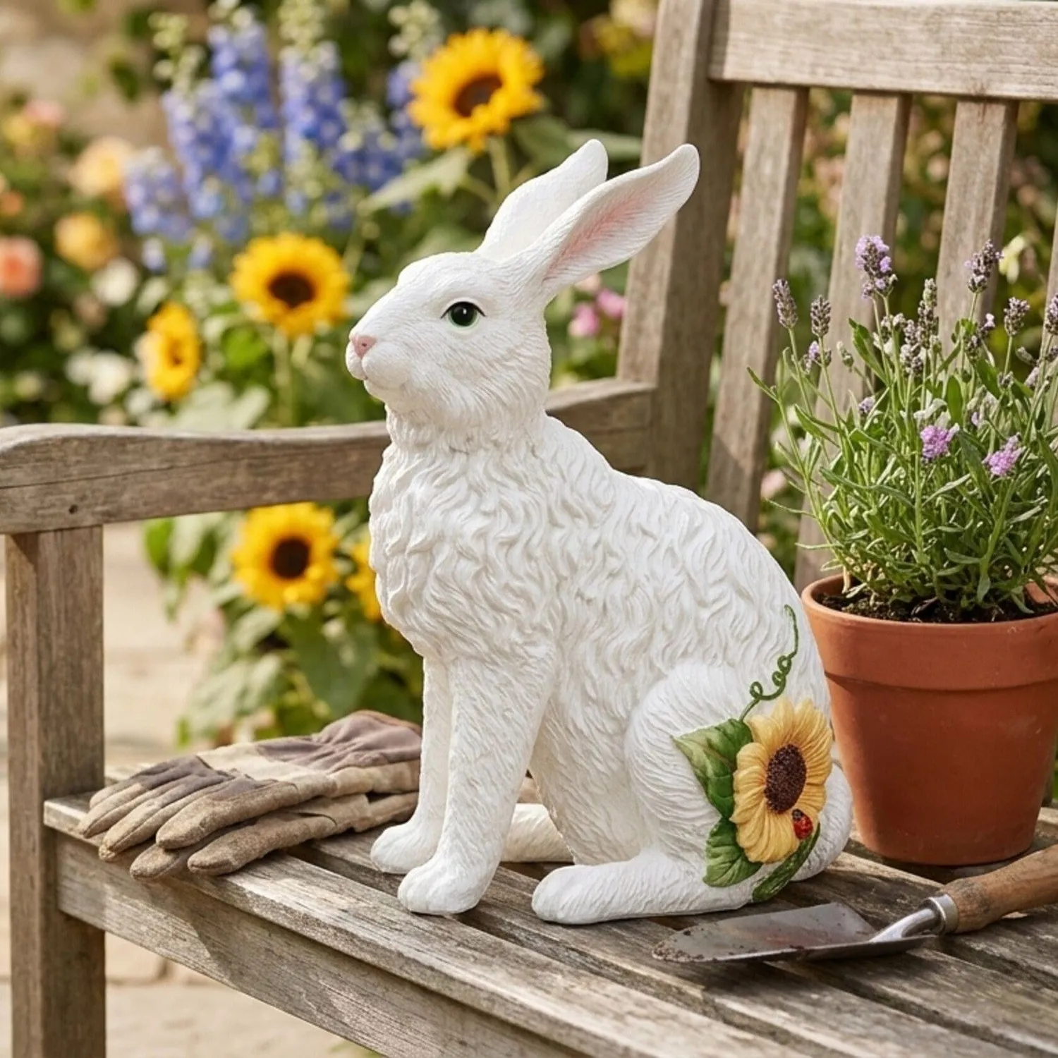 Fitz and Floyd Sunflower Sitting Rabbit statuetta coniglio 33 cm
