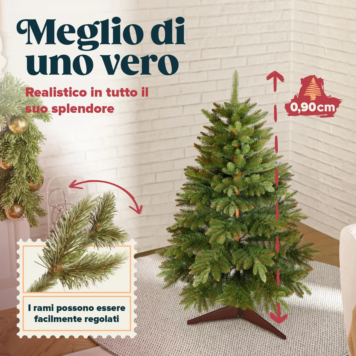 Pure Living albero di Natale artificiale 90 cm realistico legno