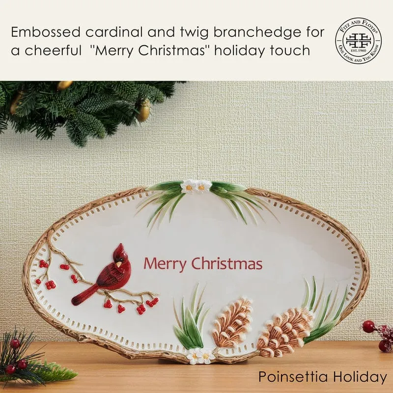 Fitz and Floyd Poinsettia Holiday vassoio Merry Christmas terracotta