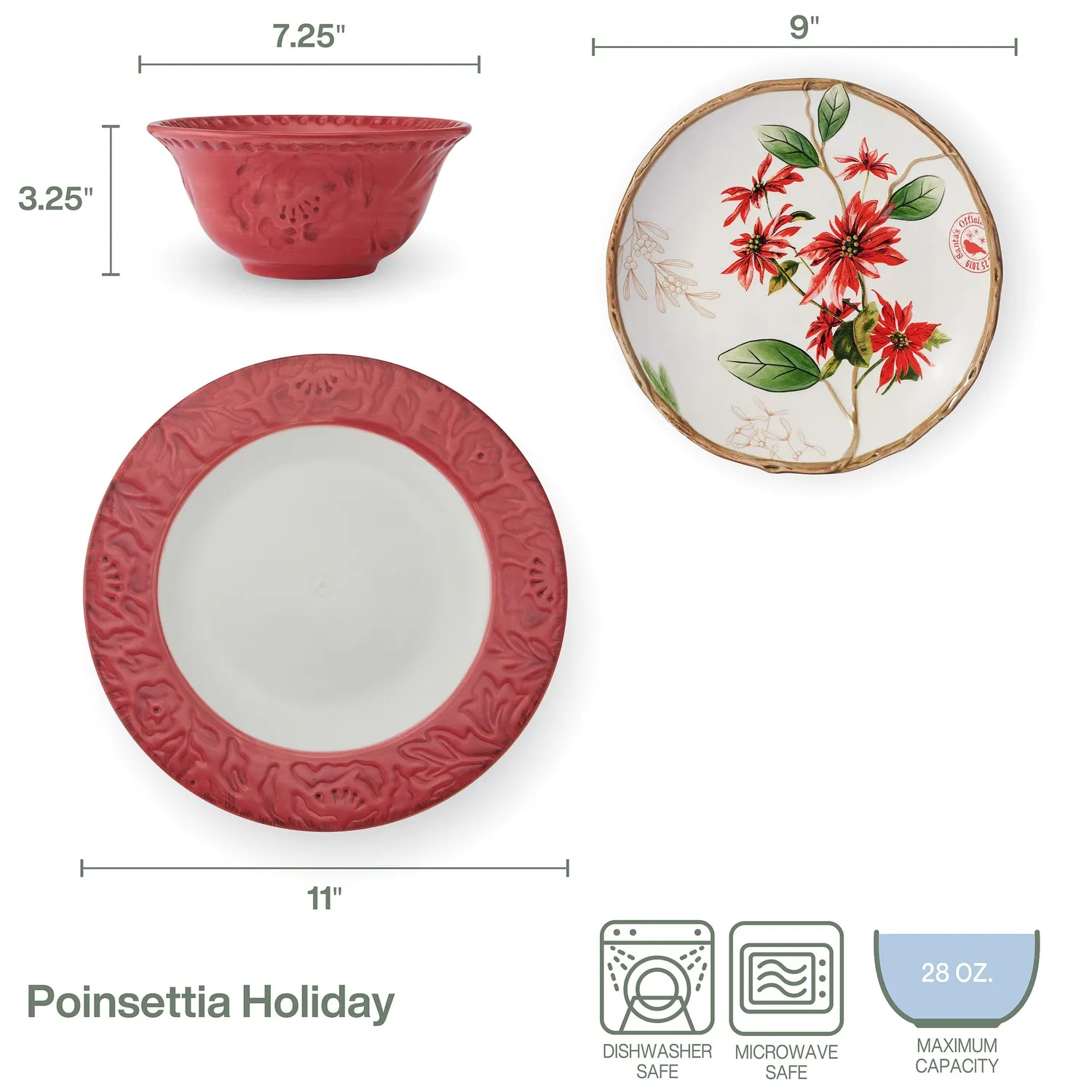 Fitz and Floyd Poinsettia Holiday servizio piatti 12 pezzi rosso per 4