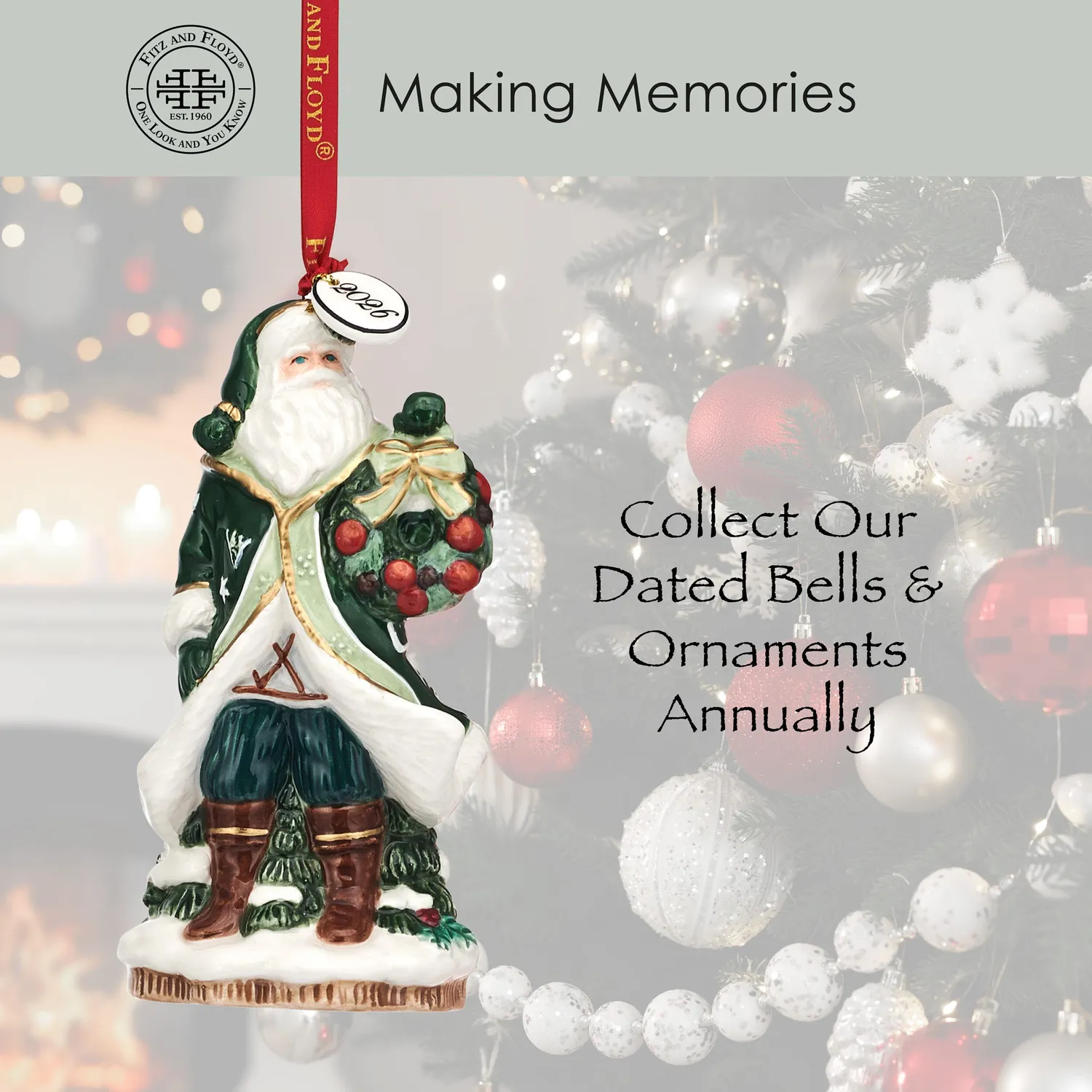 Fitz and Floyd Winter Frost campana Babbo Natale 2026