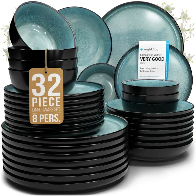 Pure Living Ibiza servizio piatti 32 pezzi petrol gres per 8