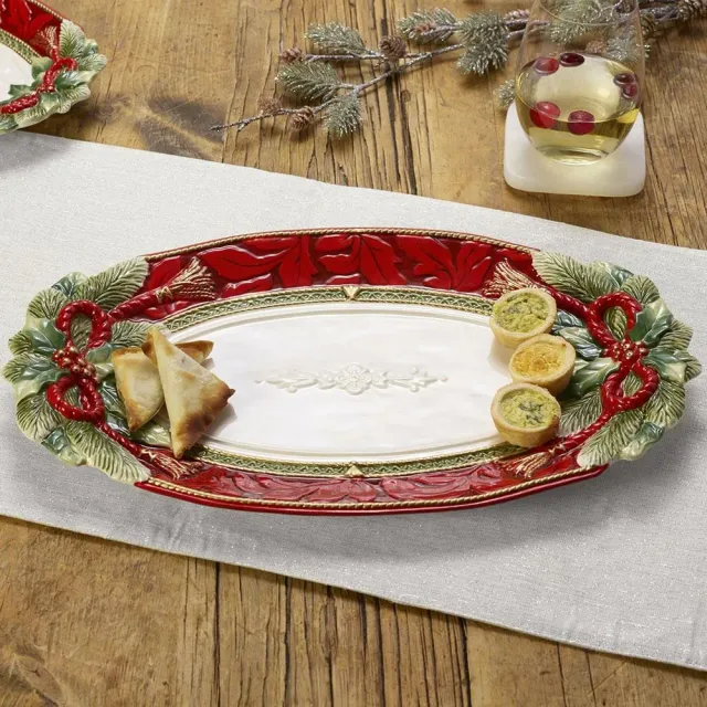 Fitz and Floyd Holiday Home Piatto Portata Grande ceramica rossa