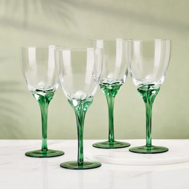 Fitz and Floyd Jardin calici vino verde set 4 pezzi