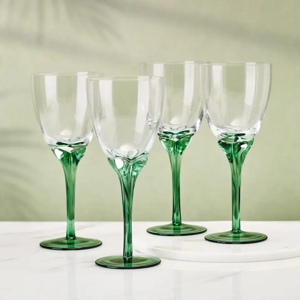 Fitz and Floyd Jardin calici vino verde set 4 pezzi