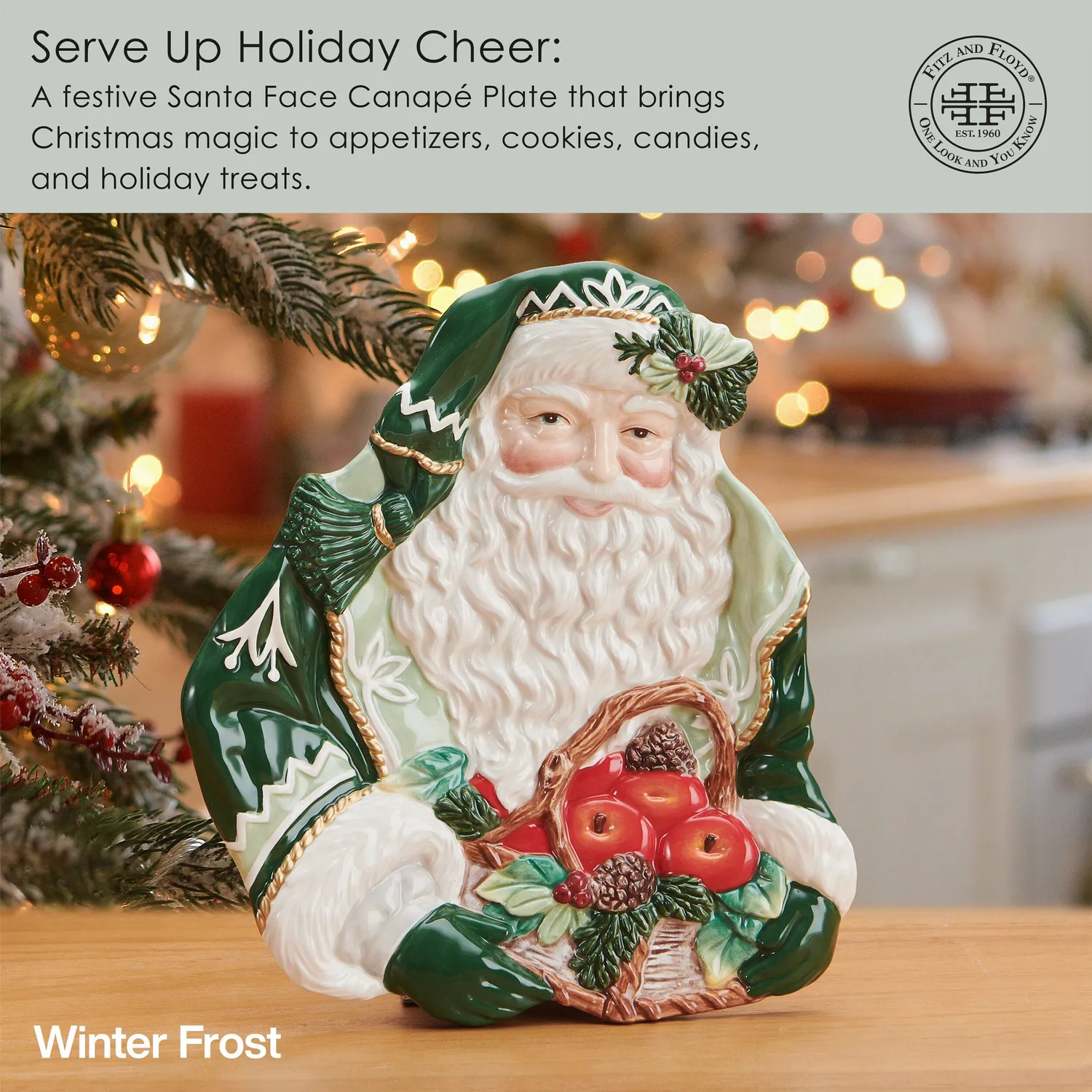Fitz and Floyd Winter Frost Santa piatto antipasti in ceramica