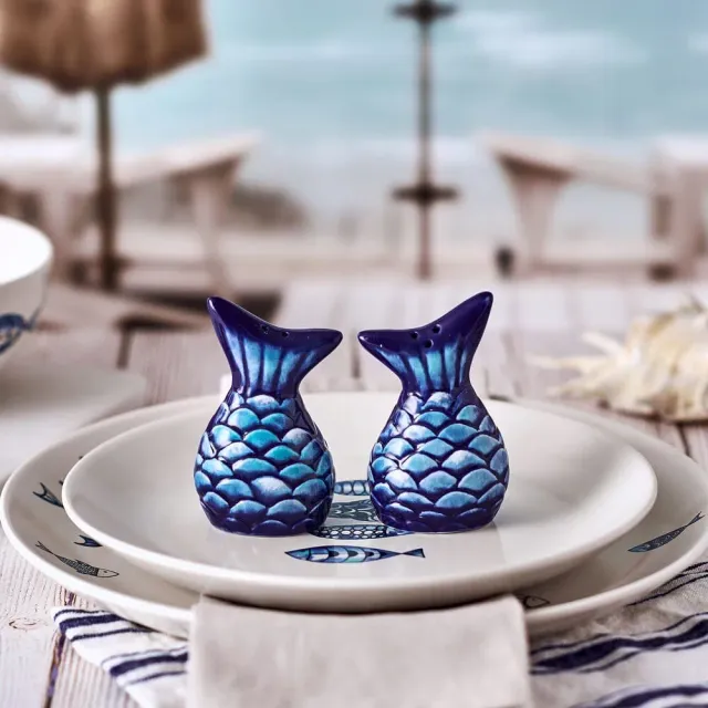 Fitz and Floyd Coastal Blue Fin set sale e pepe maiolica blu