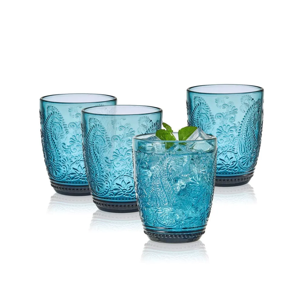 Fitz and Floyd Maddi Double Old Fashioned bicchieri set 4 indaco