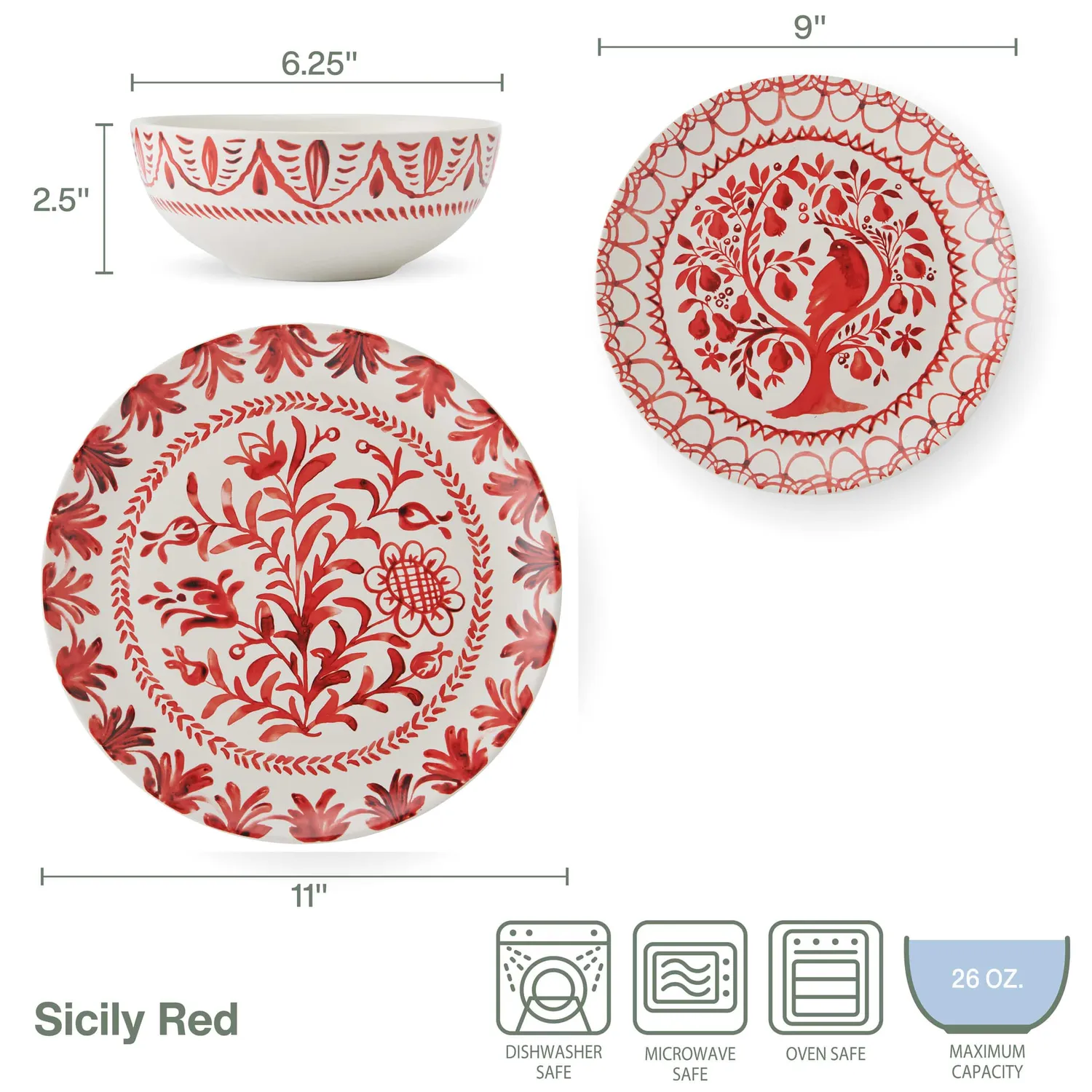 Fitz and Floyd Sicily Red Partridge servizio piatti 12 pezzi rosso