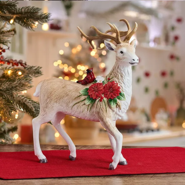 Fitz and Floyd Poinsettia cervo statuetta 41 cm marrone