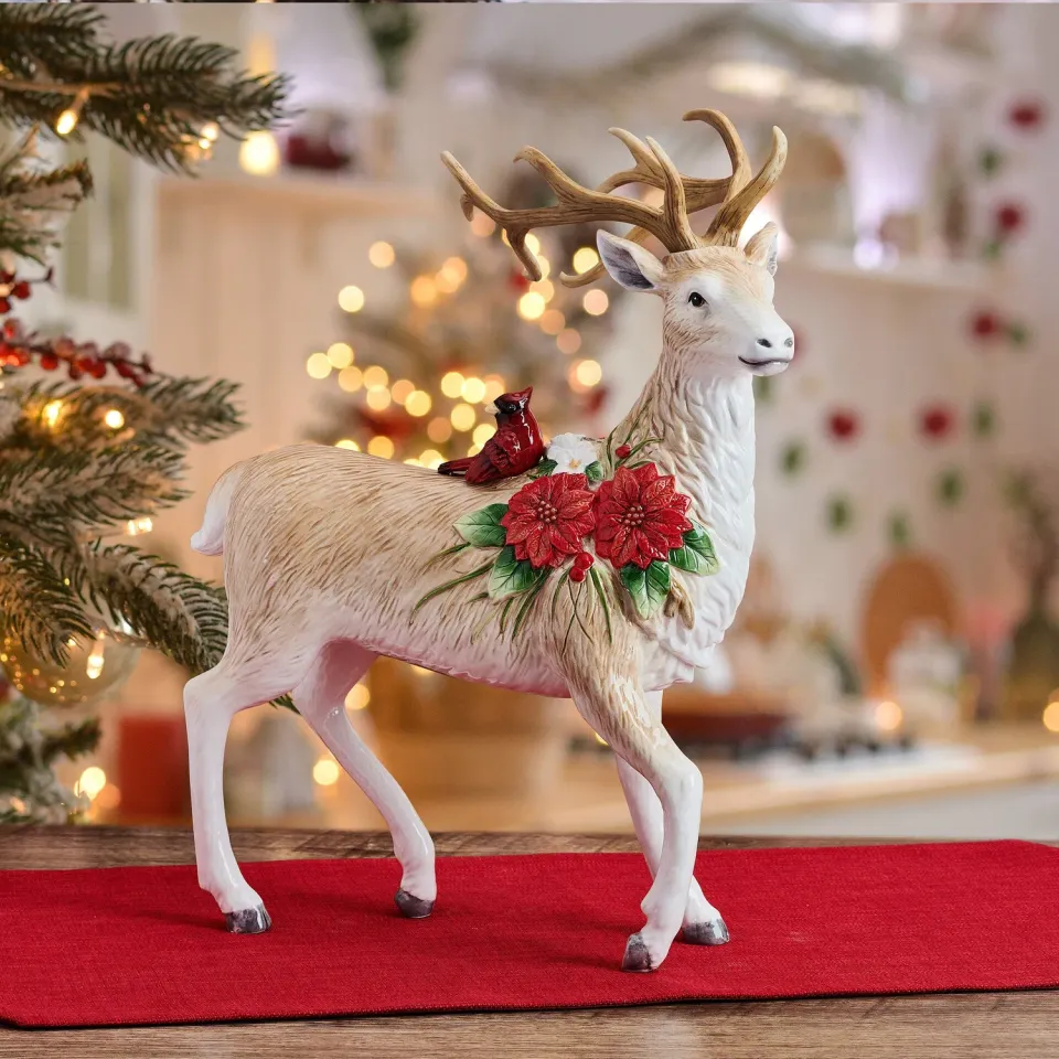 Fitz and Floyd Poinsettia cervo statuetta 41 cm marrone
