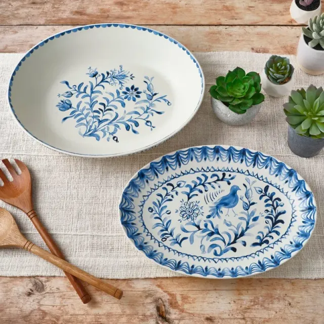 Fitz and Floyd Sicily Blue set ciotola e vassoio stoneware