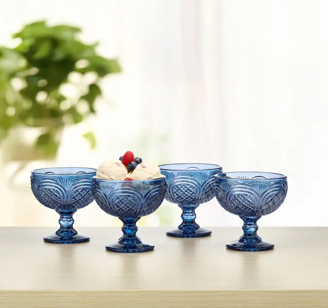 Fitz and Floyd Sicily Blue set 4 ciotole dessert in vetro blu