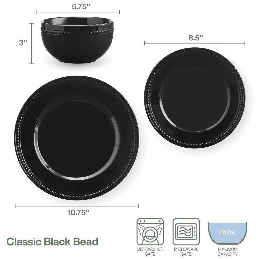 Fitz and Floyd Beaded servizio piatti porcellana nero 12 pezzi