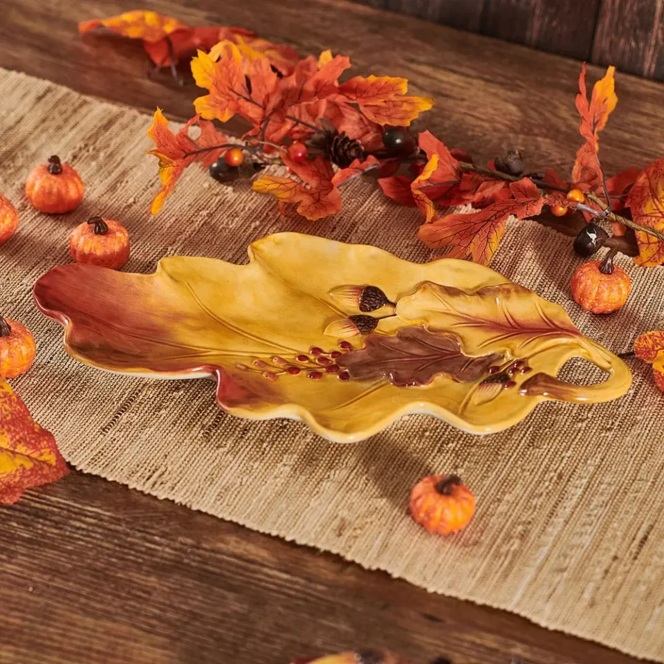 Fitz and Floyd Harvest vassoio foglia ceramica autunnale
