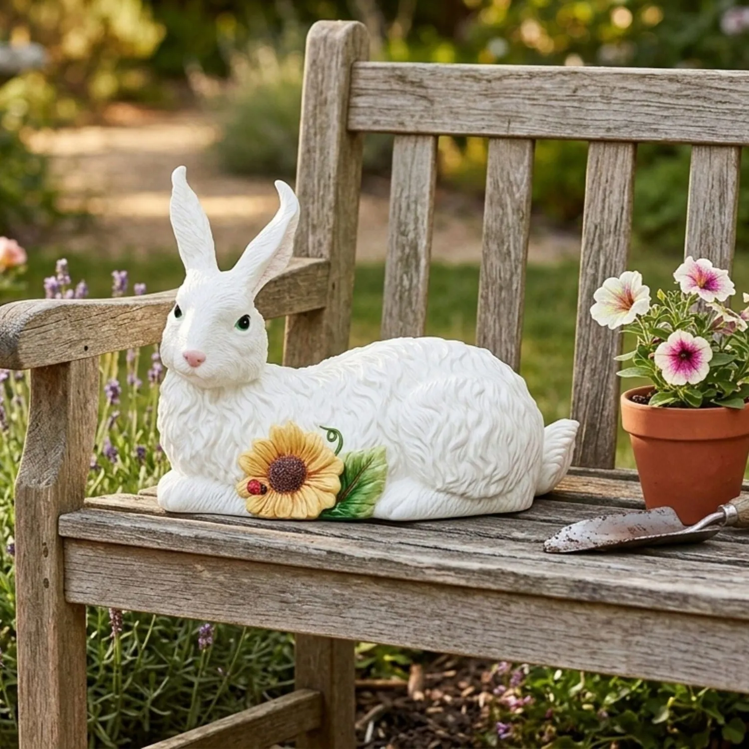 Fitz and Floyd Rabbits statuetta coniglio girasole maiolica