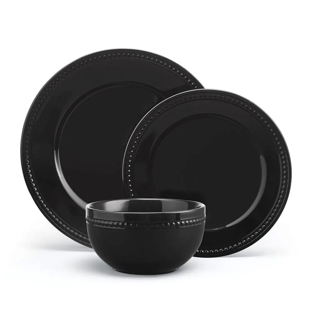 Fitz and Floyd Beaded servizio piatti porcellana nero 12 pezzi