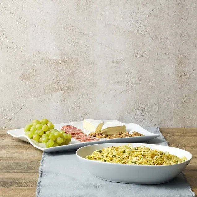 Fitz and Floyd Everyday White Serve Bowl Platter set 2 pezzi ovale