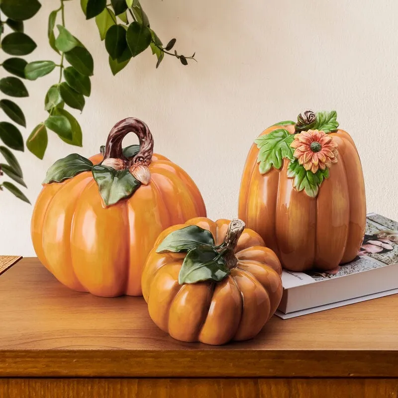 Fitz and Floyd Harvest Halloween statuine zucche set 3 pezzi terracotta