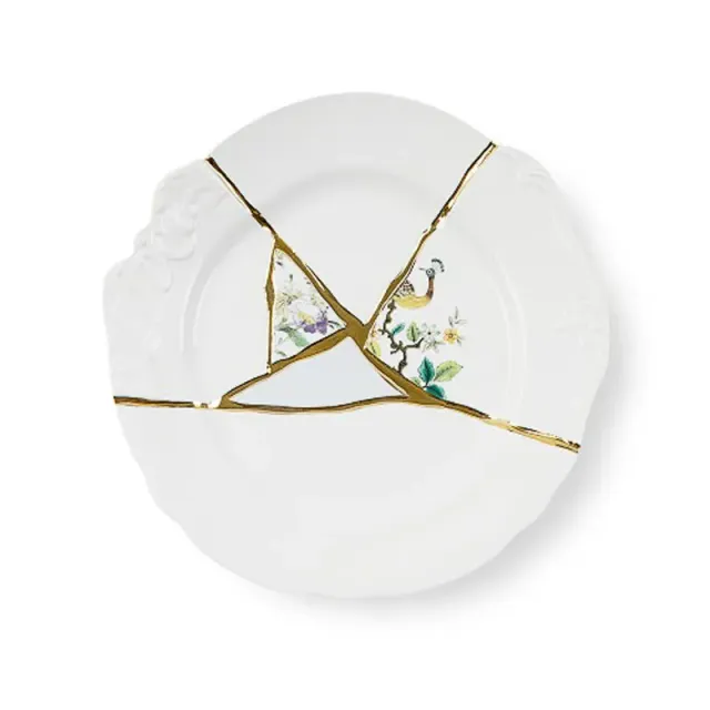 Seletti Kintsugi piatto piano n.2 porcellana oro
