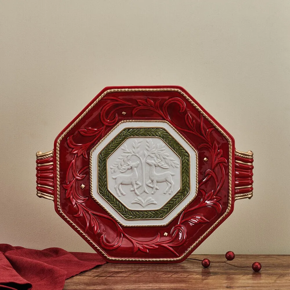 Fitz and Floyd Telluride Platter with Handles vassoio rosso