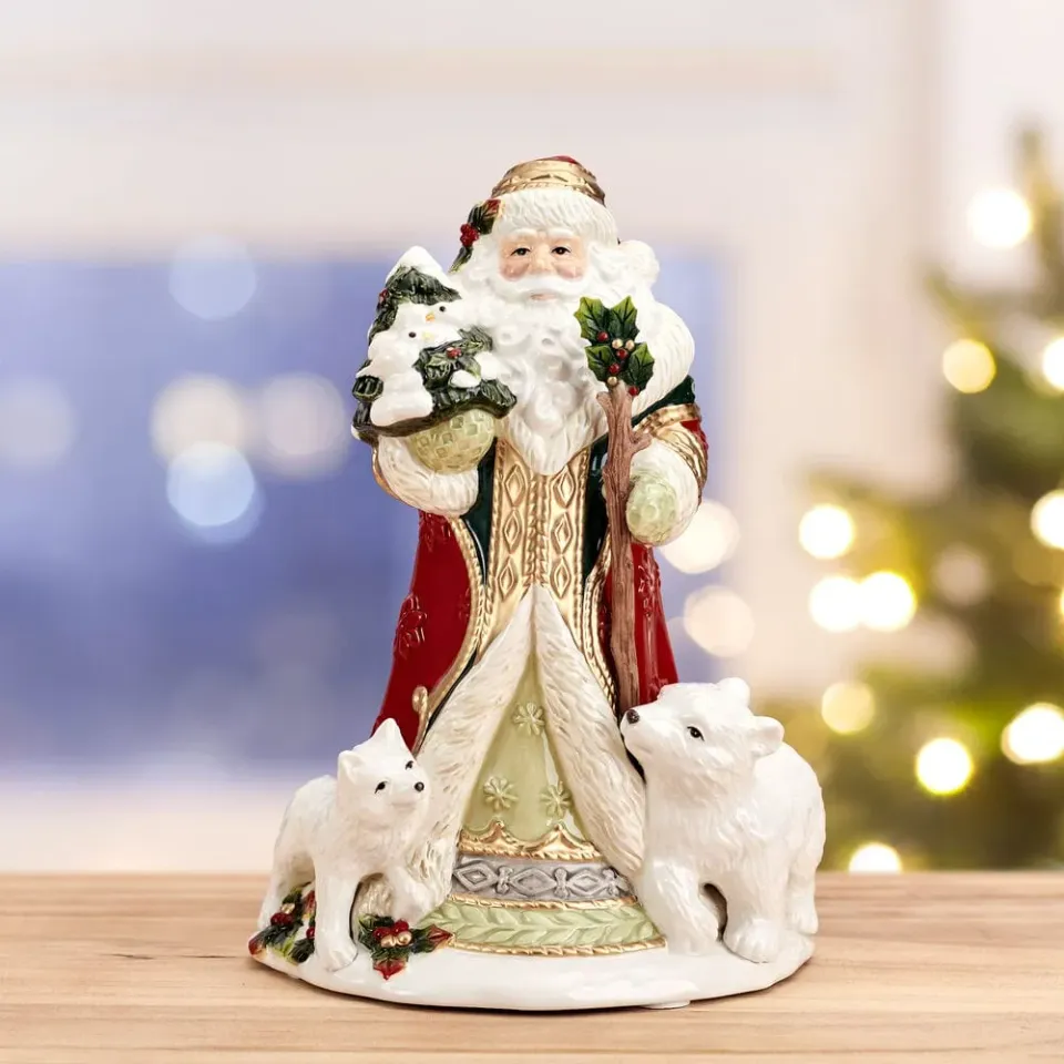 Fitz and Floyd Woodland Holiday statuetta Babbo Natale musicale