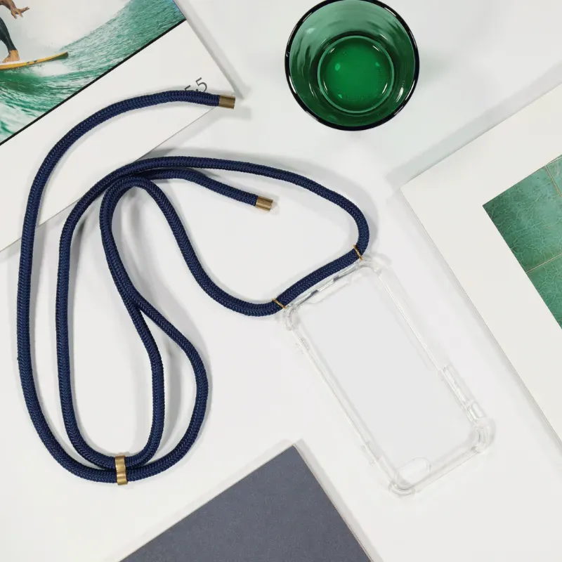 Phonelace cover trasparente blu con laccio tracolla