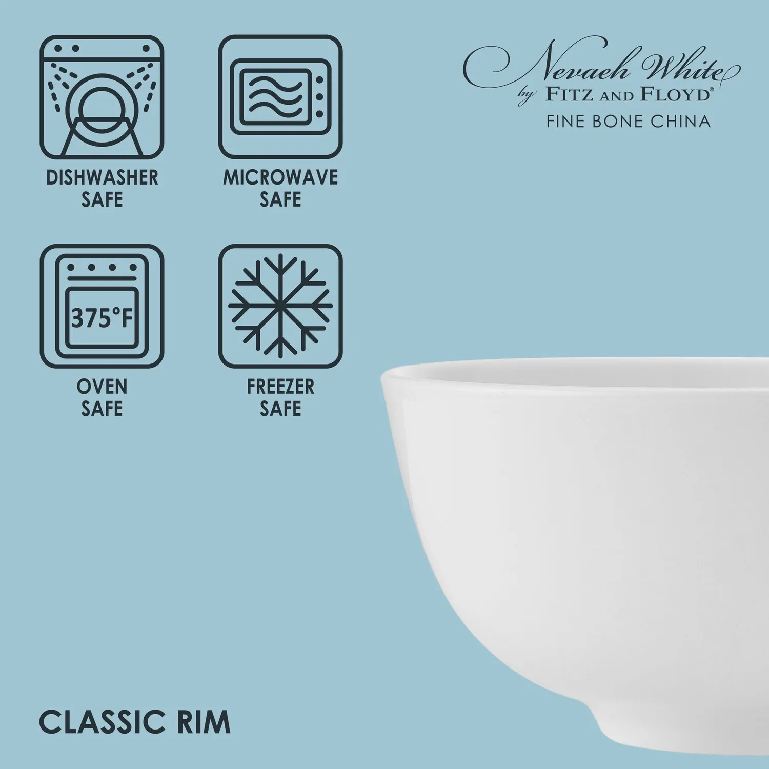 Fitz and Floyd Nevaeh White Classic Rim ciotole zuppa 4 pezzi