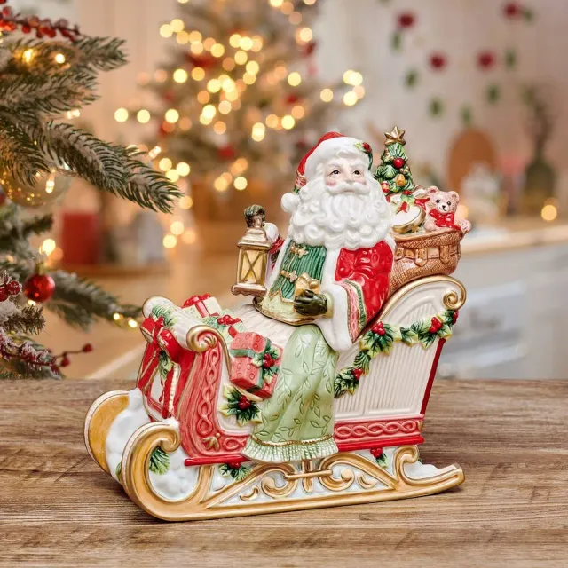 Fitz and Floyd Crimson Holiday barattolo biscotti Babbo Natale