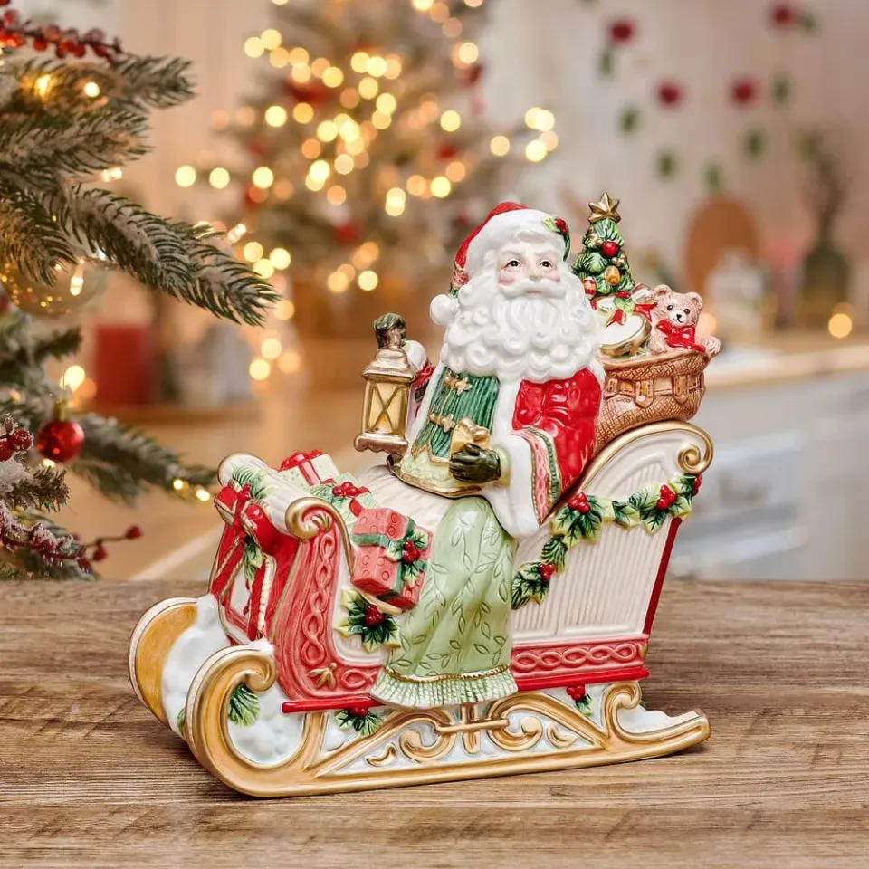 Fitz and Floyd Crimson Holiday barattolo biscotti Babbo Natale