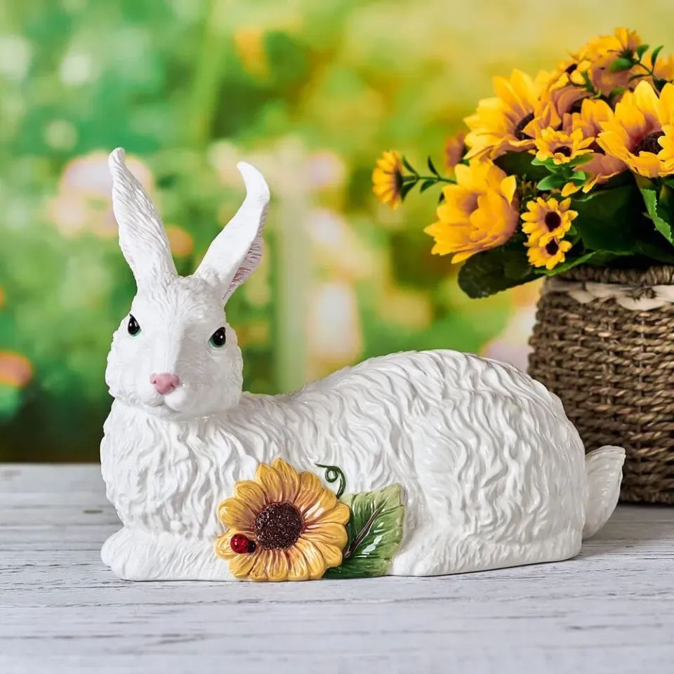 Fitz and Floyd Rabbits statuetta coniglio girasole maiolica