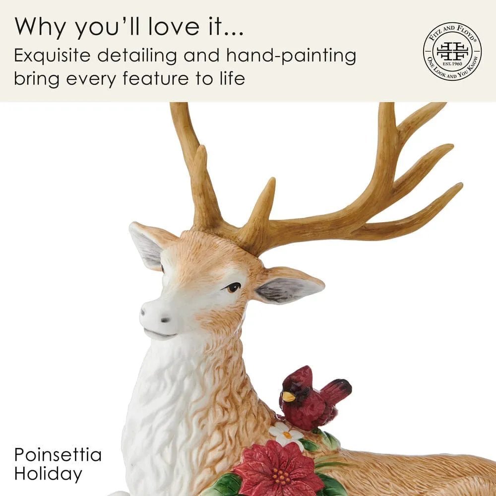 Fitz and Floyd Poinsettia Holiday cervo sdraiato statuetta marrone