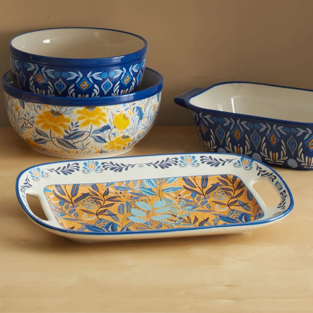 Fitz and Floyd Madeline vassoio con manici 33 cm blu gres