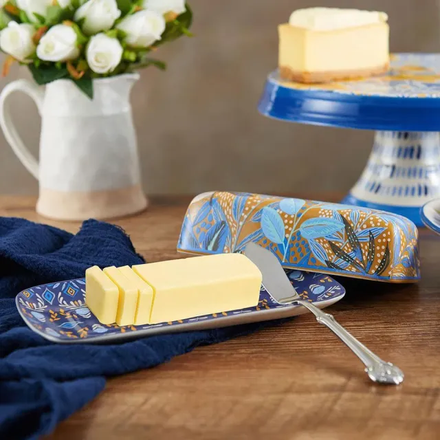Fitz and Floyd Madeline burriera con coperchio blu oro
