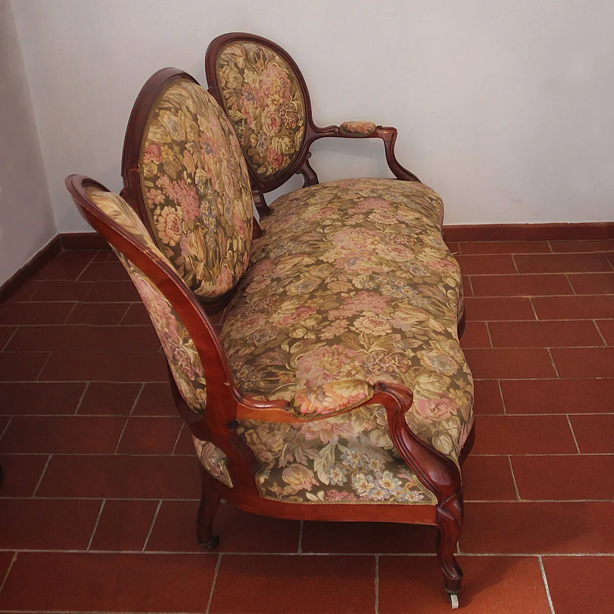 Divano Inglese 1800 Mogano Tessuto Gobelin