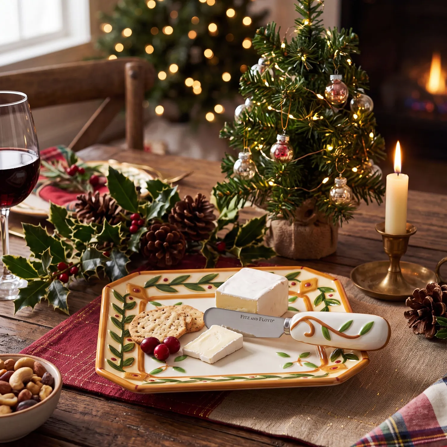 Fitz and Floyd Santa's Gift piatto antipasti con spalmatore maiolica