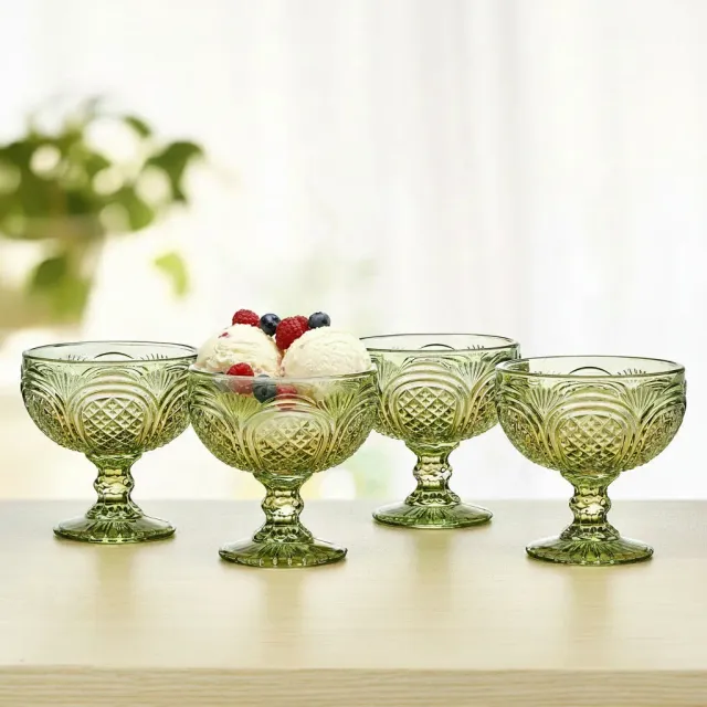 Fitz and Floyd Sicily Green coppe dessert vetro verde set 4