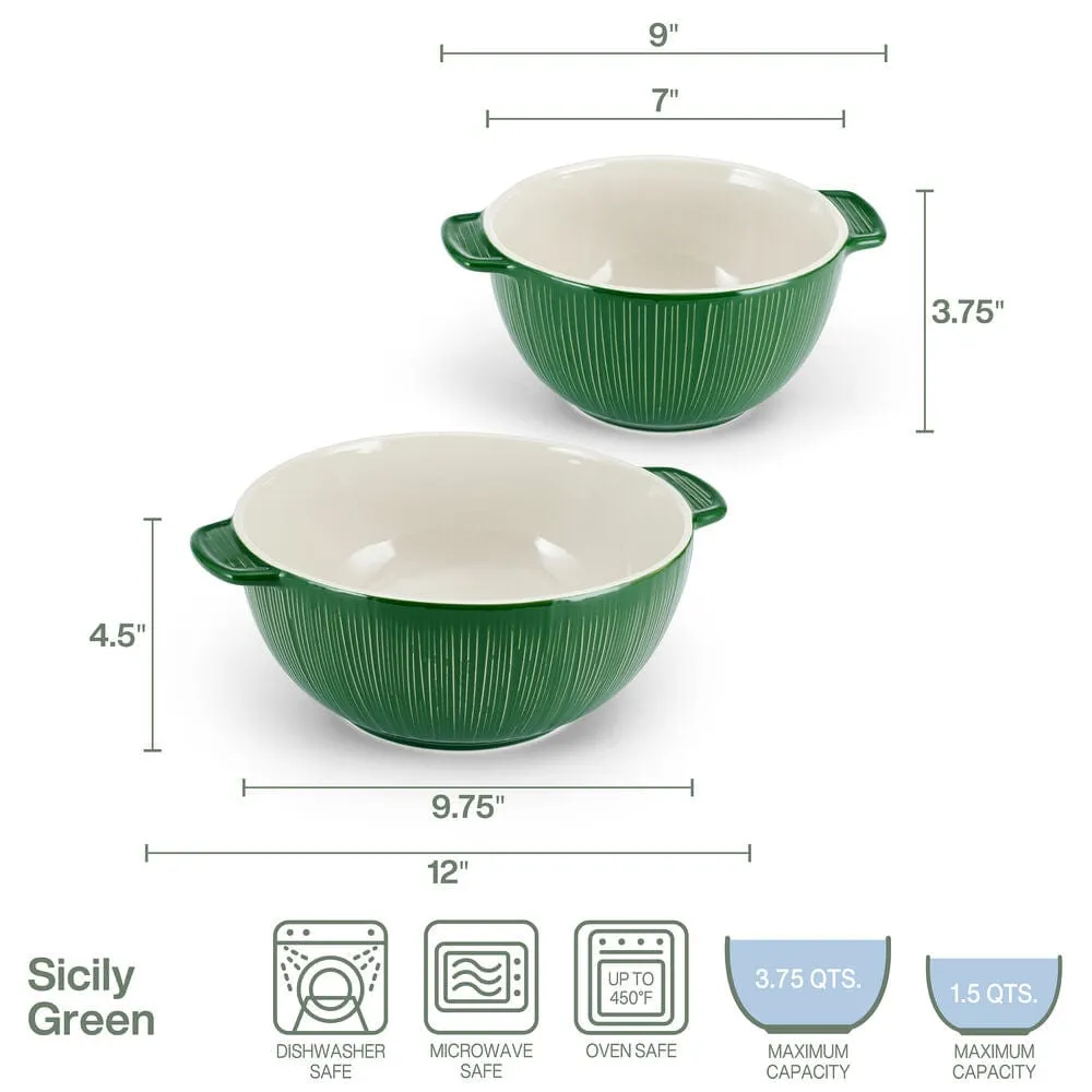 Fitz and Floyd Sicily Green set 2 ciotole da portata verde stoneware