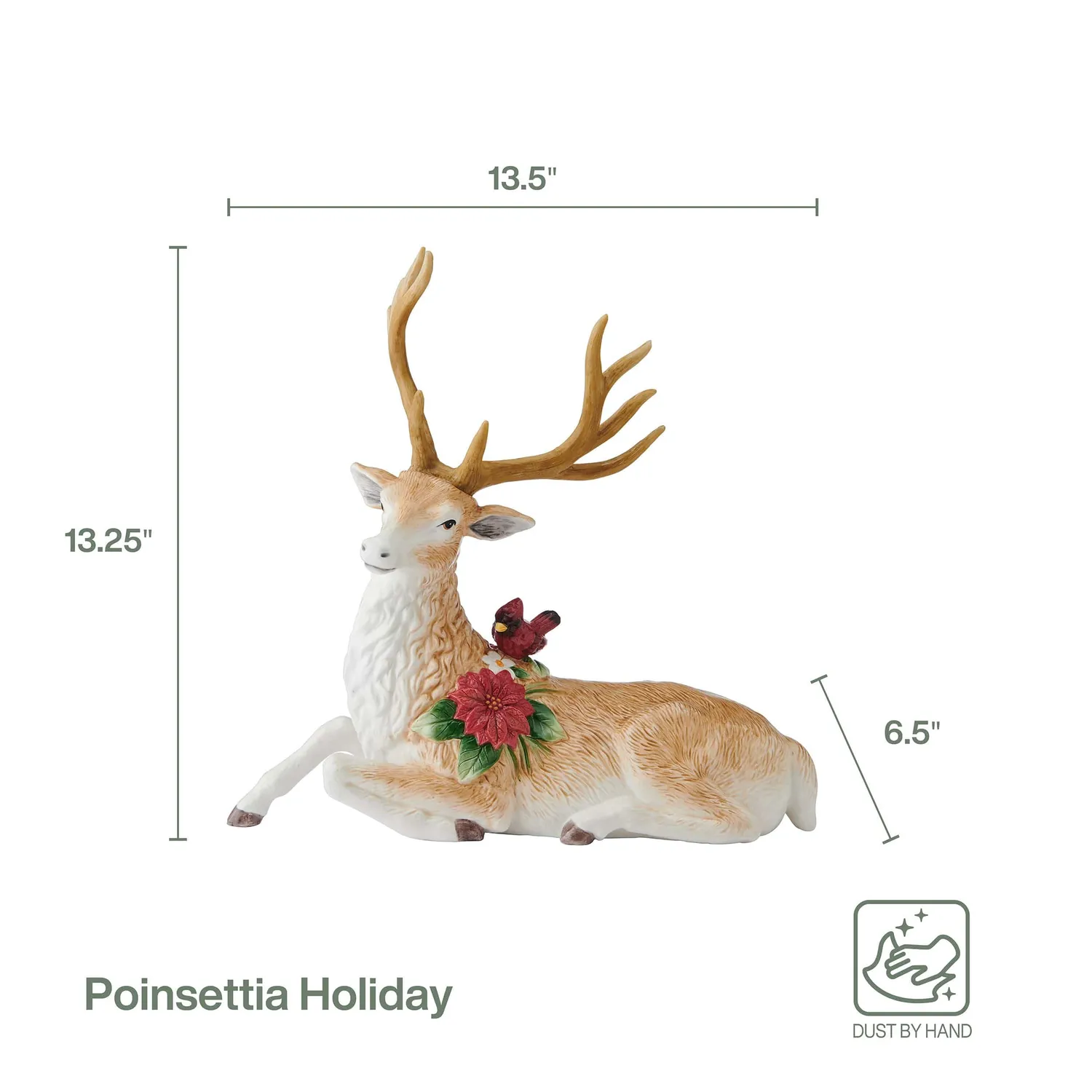 Fitz and Floyd Poinsettia Holiday cervo sdraiato statuetta marrone
