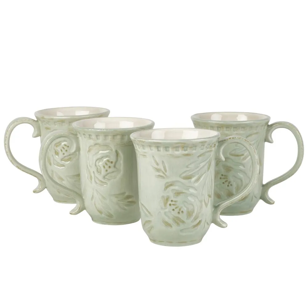 Fitz and Floyd Toulouse Green set 4 mug in gres verde
