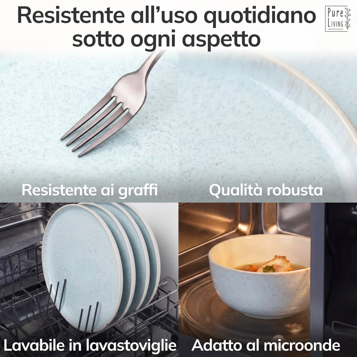 Pure Living Ibiza Set 6 Piatti Dessert Ceramica Beige Blu